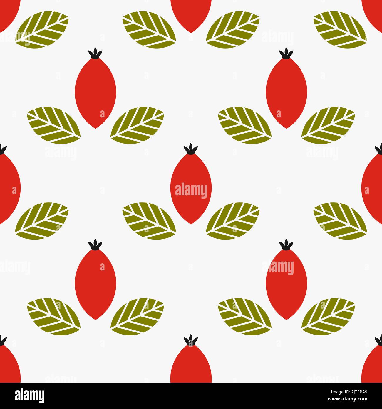 Rosehip fruits seamless pattern. Autumn rose hip background. Vector illustration. Stock Vector