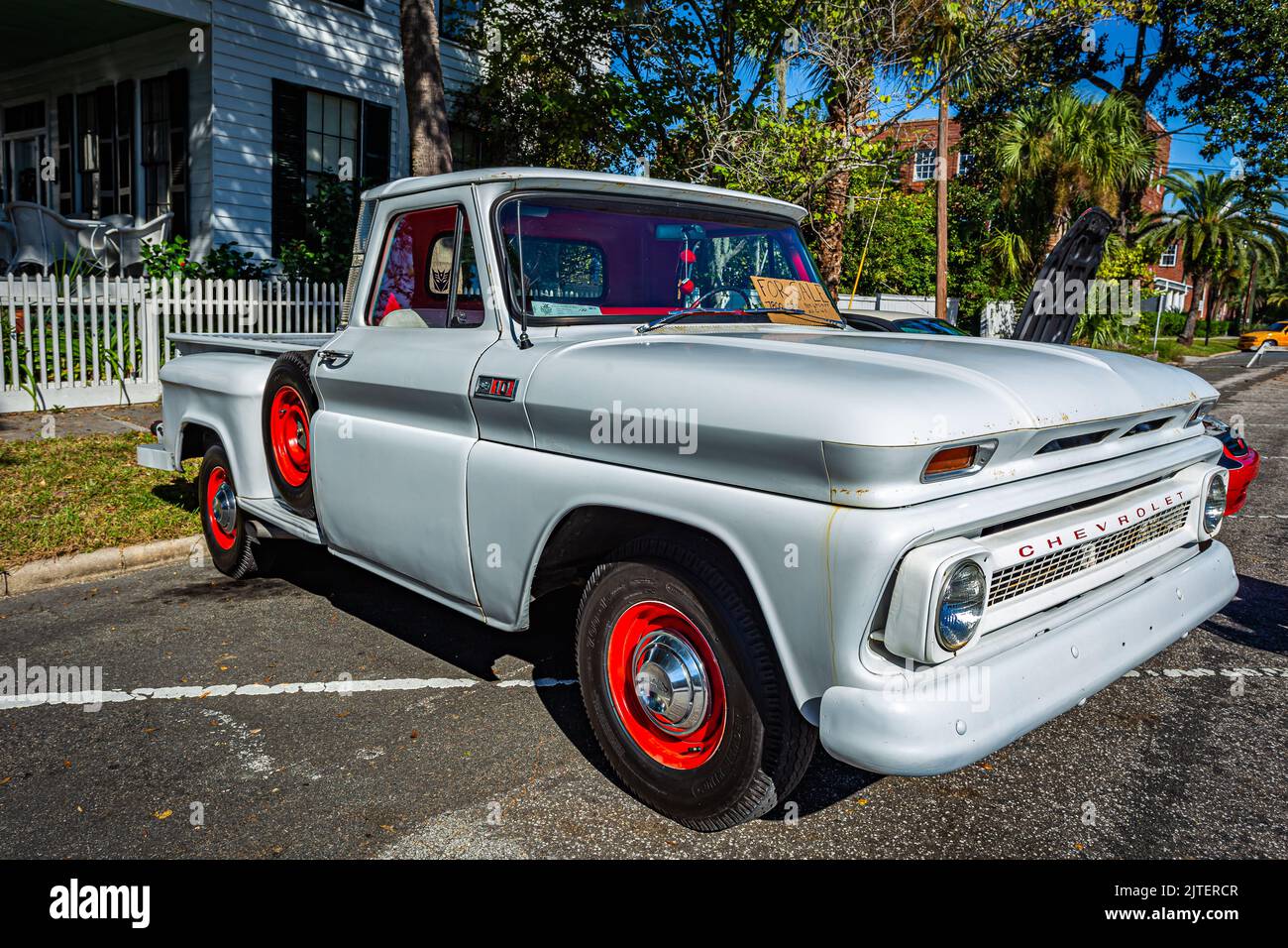 Fernandina Beach, FL October 18, 2014 Wide angle front corner view of a 1965 Chevrolet C10