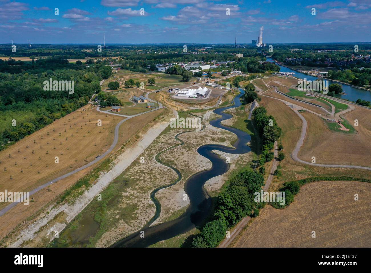 Recklinghausen, Castrop-Rauxel, North Rhine-Westphalia, Germany - EMSCHERLAND construction project, a 37-hectare water and nature experience park at t Stock Photo