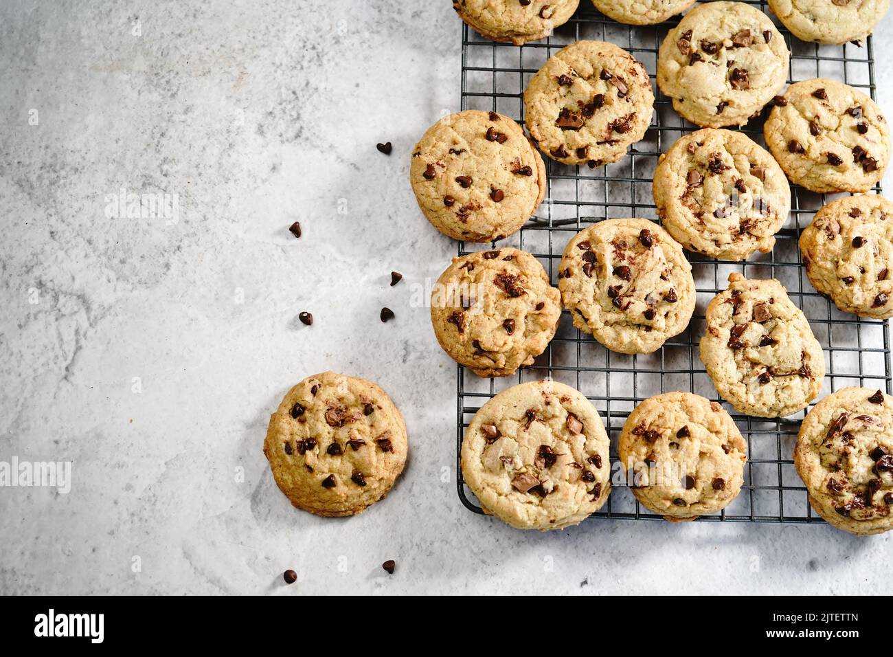 Homemade chewy chocolate chip cookies, selective focus Stock Photo