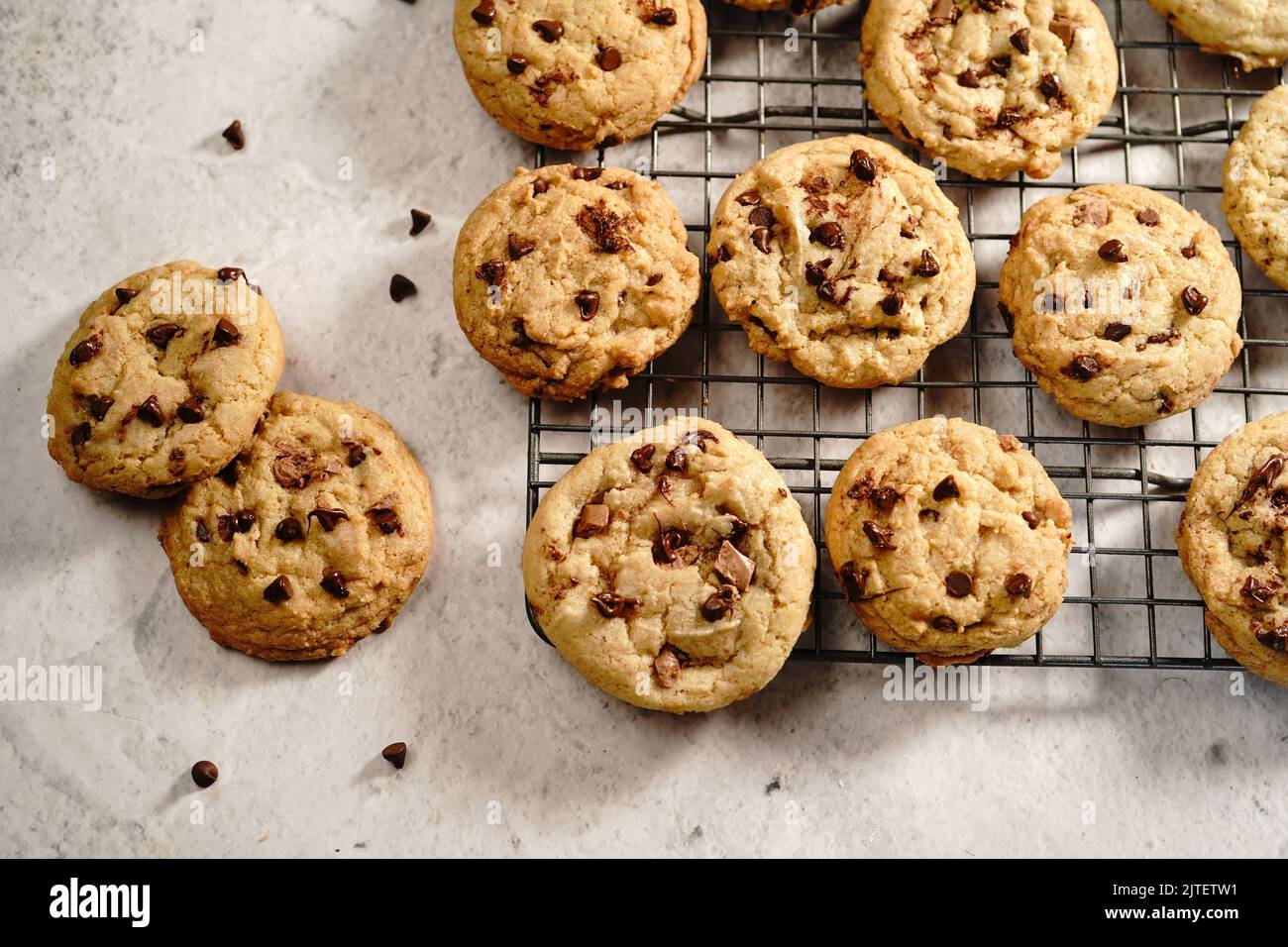 Homemade chewy chocolate chip cookies, selective focus Stock Photo