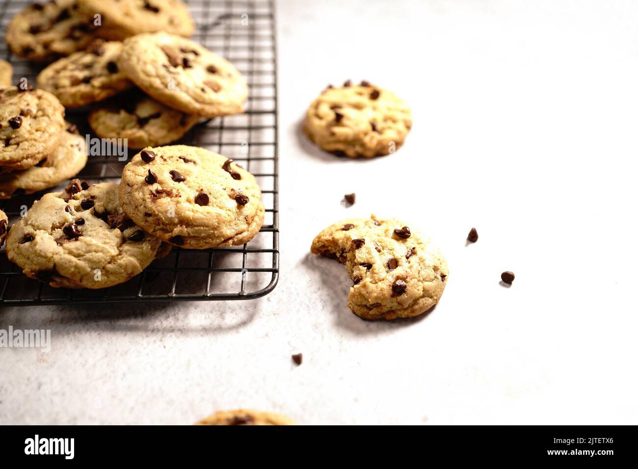 Homemade chewy chocolate chip cookies, selective focus Stock Photo