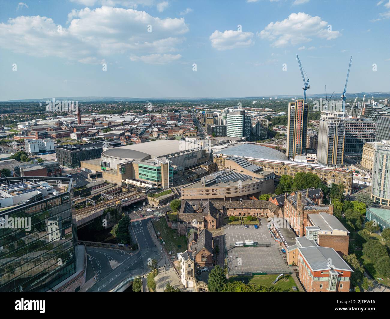 Aerial view over Manchester and the Manchester Arena Stock Photo - Alamy