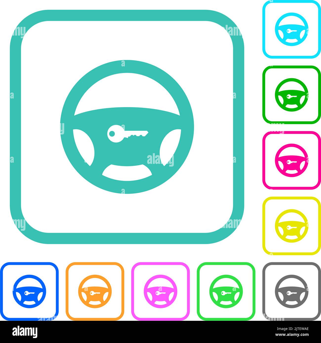 Steering lock vivid colored flat icons in curved borders on white