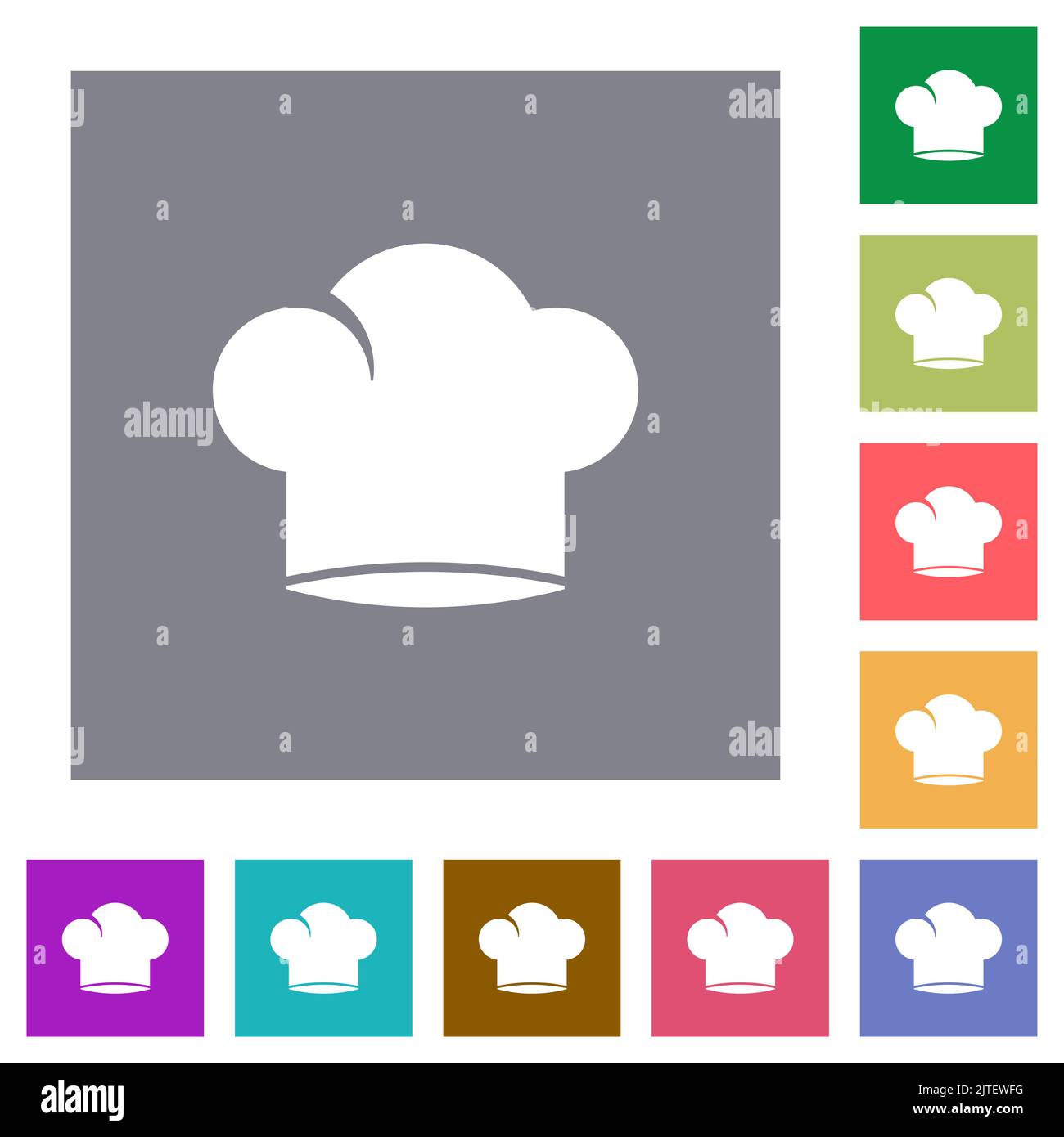 Chef hat solid flat icons on simple color square backgrounds Stock Vector