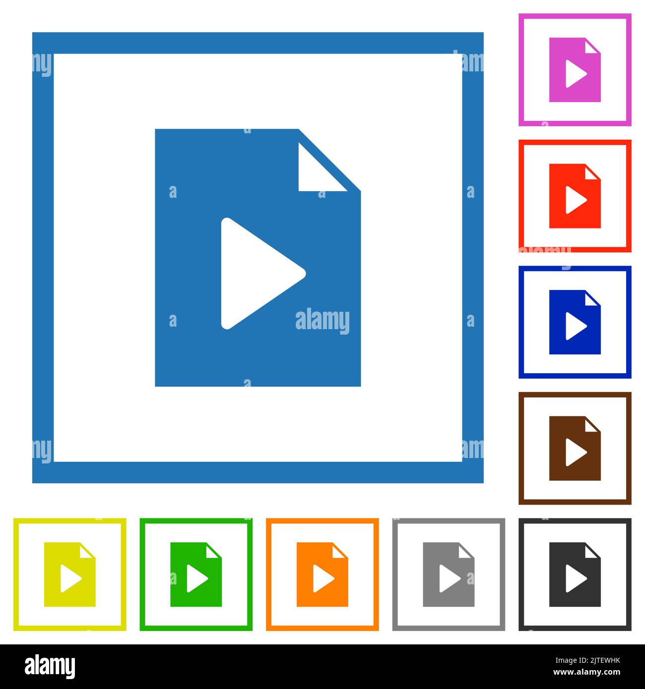 Playlist solid flat color icons in square frames on white background Stock Vector
