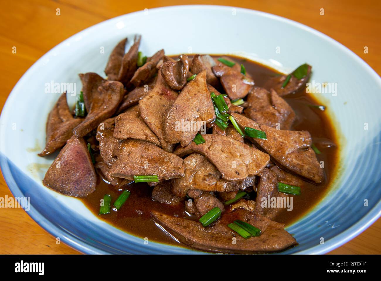 A plate of delicious Chinese homecooked dishes, fried pork liver with