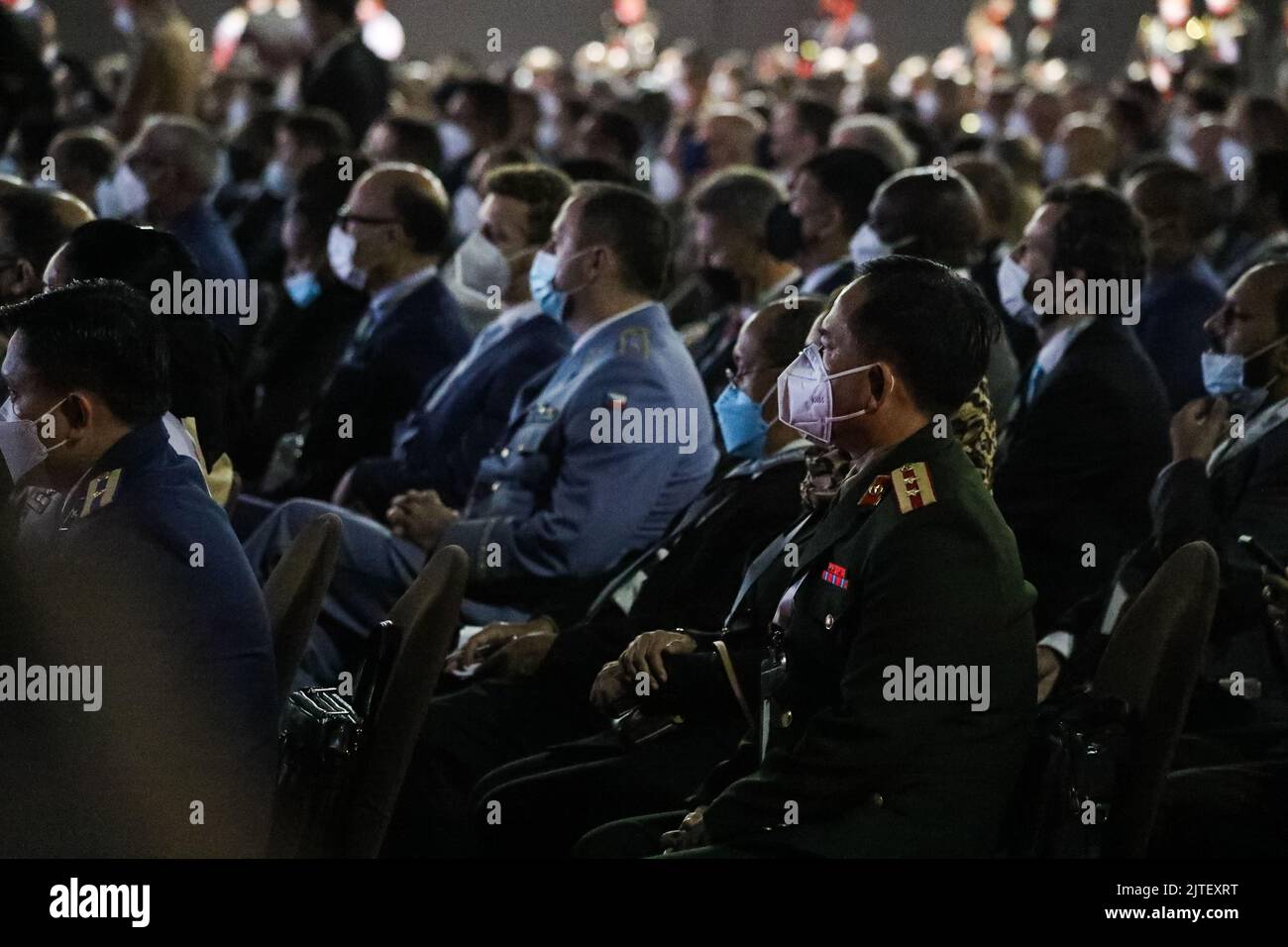 Bangkok, Thailand. 29th Aug, 2022. High-Ranking Officials from Defence Ministries and Departments, the Army, the Navy and the Air Force of various countries including other Defense Industry Professional, Chiefs of Police, Coast Guards and Private Security Firms attending the opening ceremony and visiting Exhibition of international weapons and military equipment at Challenger 1-2 Building, Impact Exhibition and Convention Center, Muang Thong Thani. (Credit Image: © Adirach Toumlamoon/Pacific Press via ZUMA Press Wire) Stock Photo