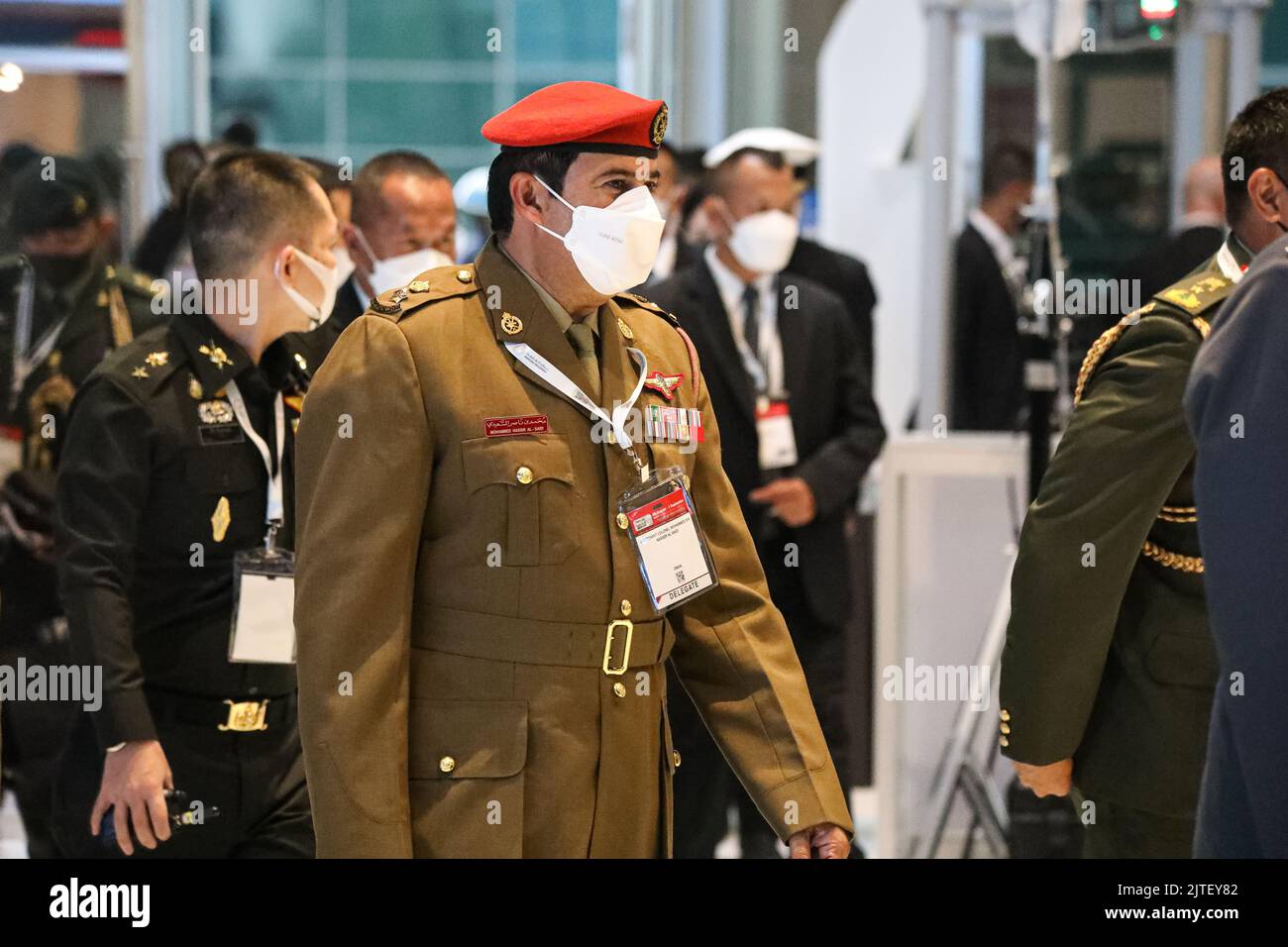 Bangkok, Thailand. 29th Aug, 2022. High-Ranking Officials from Defence Ministries and Departments, the Army, the Navy and the Air Force of various countries including other Defense Industry Professional, Chiefs of Police, Coast Guards and Private Security Firms attending the opening ceremony and visiting Exhibition of international weapons and military equipment at Challenger 1-2 Building, Impact Exhibition and Convention Center, Muang Thong Thani. (Credit Image: © Adirach Toumlamoon/Pacific Press via ZUMA Press Wire) Stock Photo