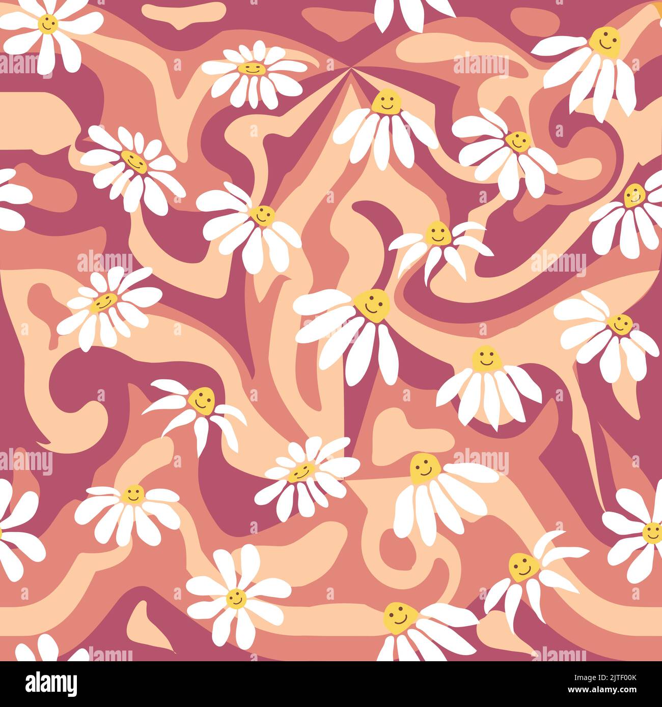 Groovy daisy retro seamless pattern. Retro Smile Chamomile Pattern on ...