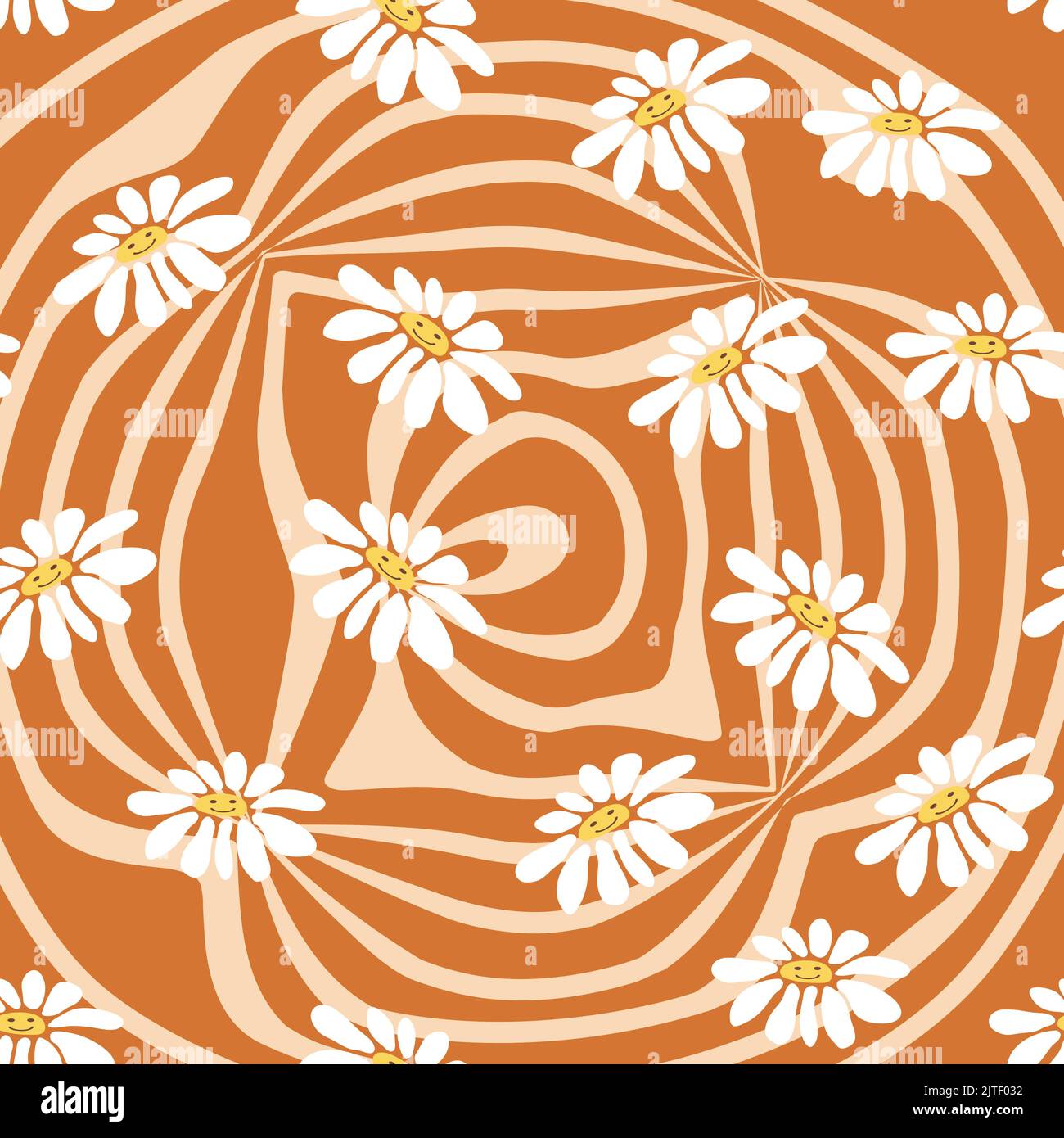 Groovy daisy retro seamless pattern. Retro Smile Chamomile Pattern on ...