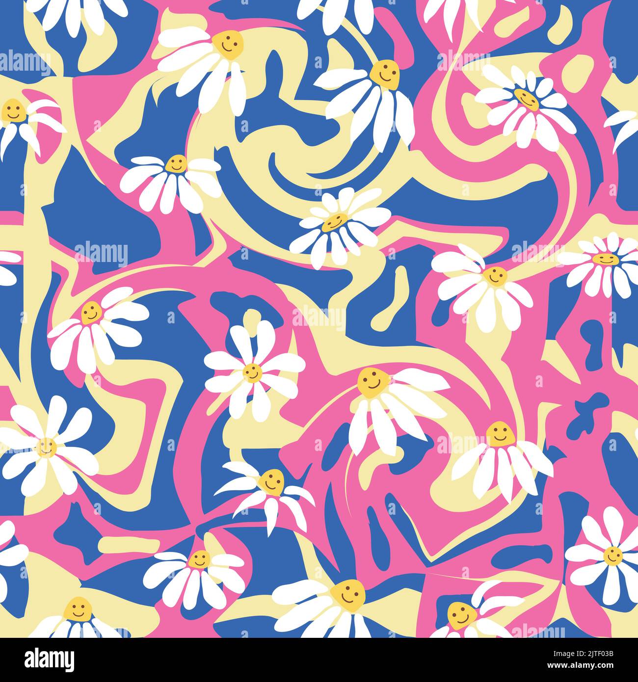 Groovy daisy retro seamless pattern. Retro Smile Chamomile Pattern on ...