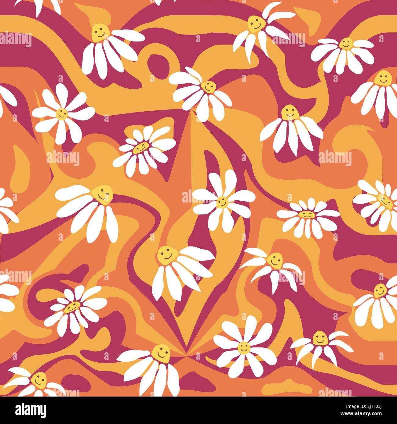 Groovy daisy retro seamless pattern. Retro Smile Chamomile Pattern on ...