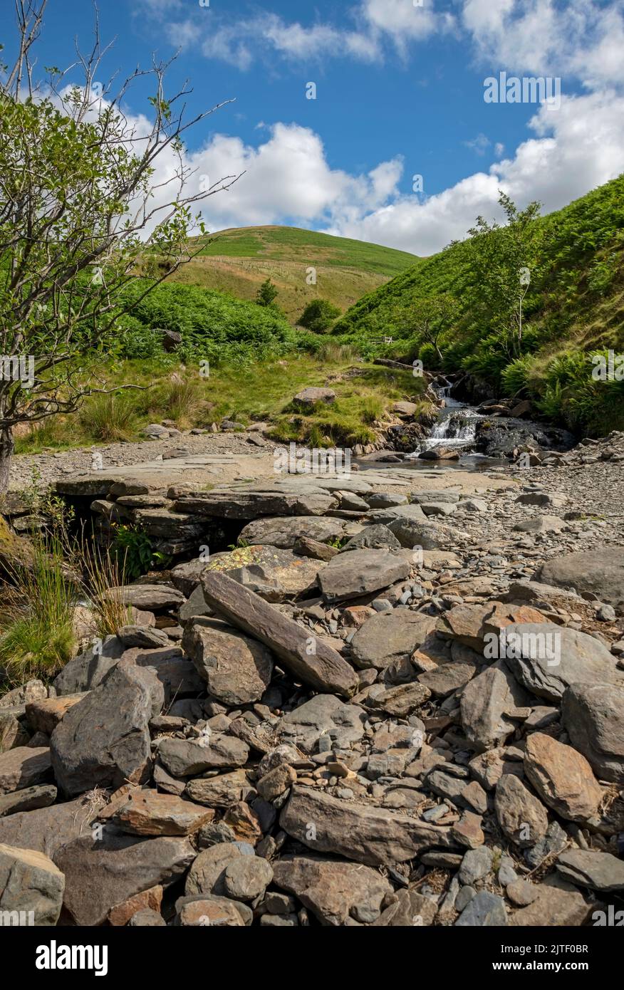 Footpath path track across Roughten Gill on Blease Fell Fells in summer near Keswick Lake District National Park Cumbria England UK GB Great Britain Stock Photo
