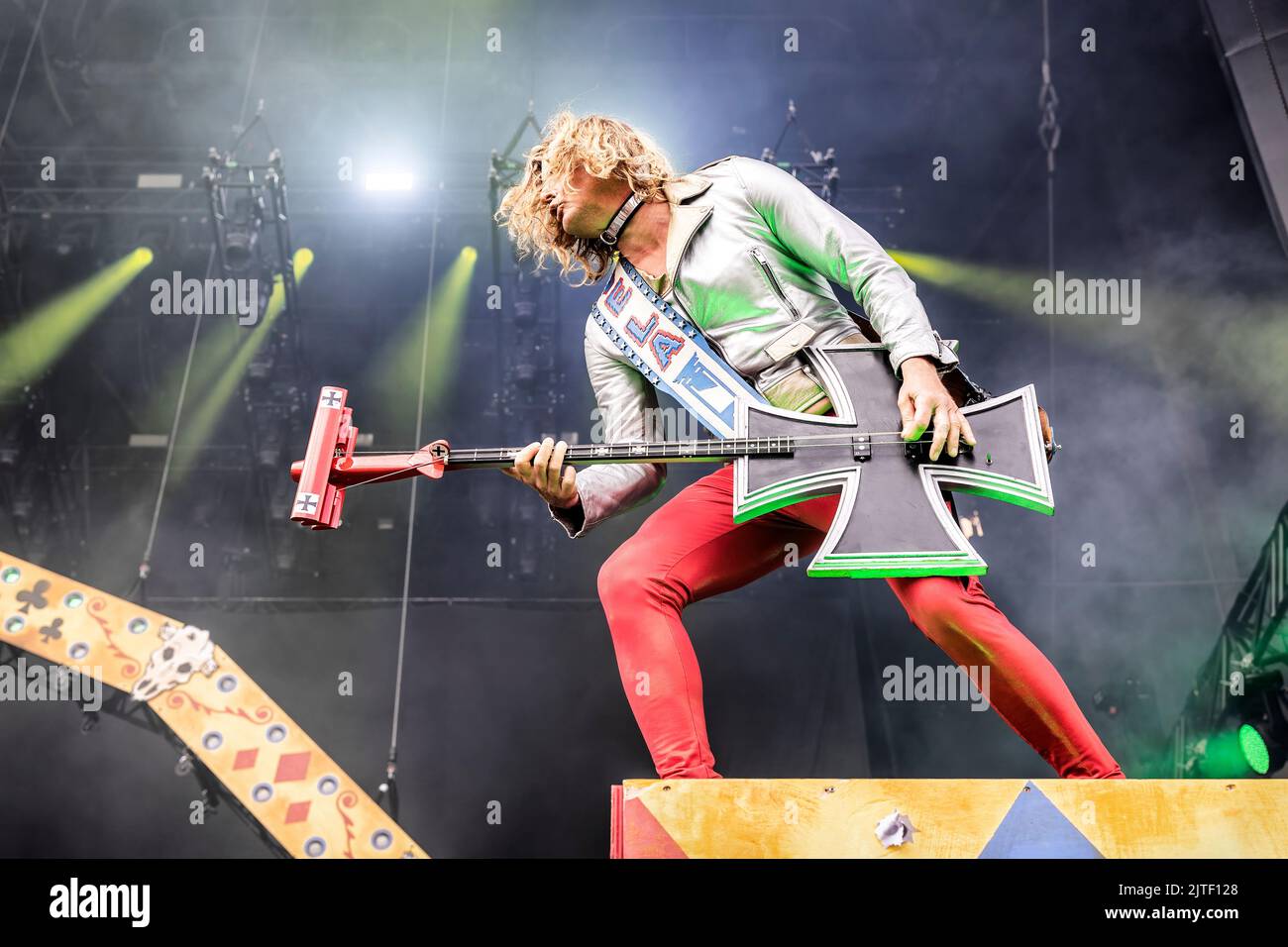 Solvesborg, Sweden. 10th, June 2022. The Danish rock band D-A-D performs a live concert during the Swedish music festival Sweden Rock Festival 2022 in Solvesborg. Here bass player Stig Pedersen is seen live on stage. (Photo credit: Gonzales Photo - Terje Dokken). Stock Photo