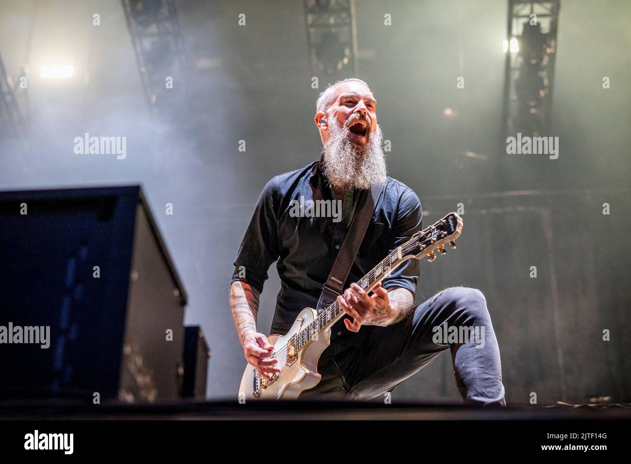 Solvesborg, Sweden. 10th, June 2022. The Swedish heavy metal band In Flames performs a live concert during the Swedish music festival Sweden Rock Festival 2022 in Solvesborg. Here guitarist Bjorn Gelotte is seen live on stage. (Photo credit: Gonzales Photo - Terje Dokken). Stock Photo