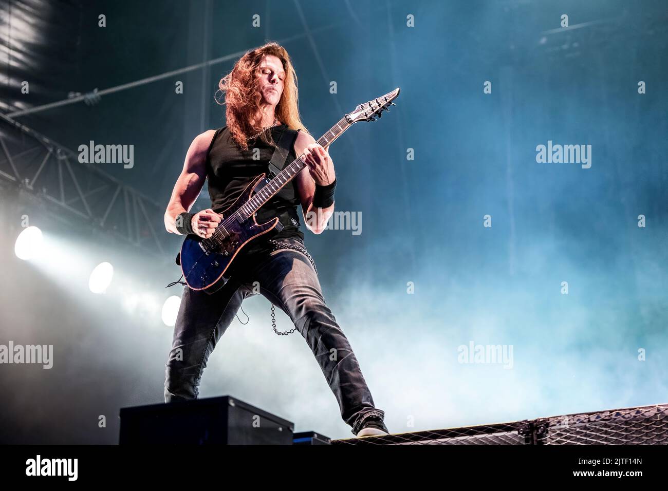 Solvesborg, Sweden. 10th, June 2022. The Swedish heavy metal band In Flames performs a live concert during the Swedish music festival Sweden Rock Festival 2022 in Solvesborg. Here guitarist Chris Broderick is seen live on stage. (Photo credit: Gonzales Photo - Terje Dokken). Stock Photo