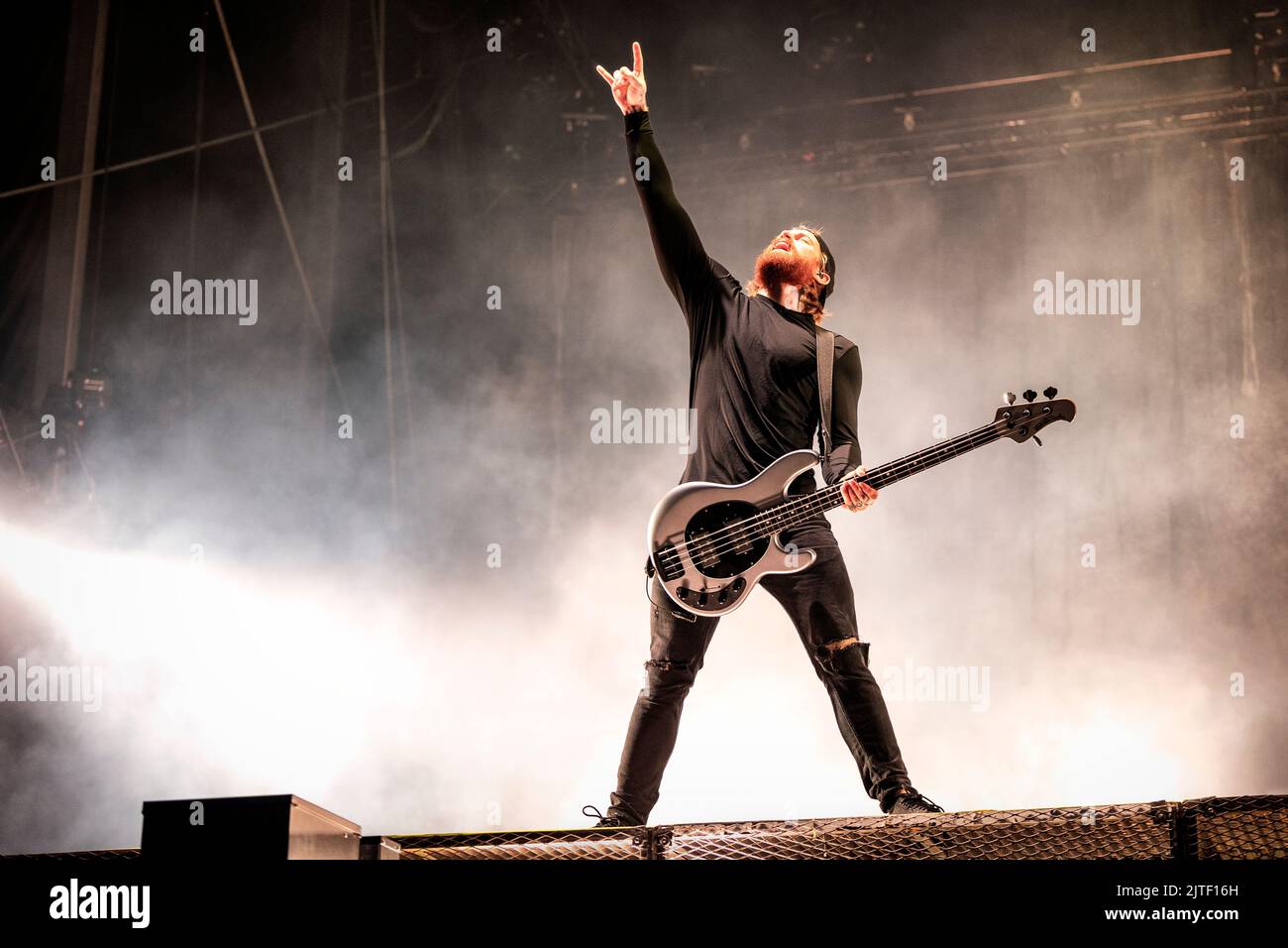 Solvesborg, Sweden. 10th, June 2022. The Swedish heavy metal band In Flames performs a live concert during the Swedish music festival Sweden Rock Festival 2022 in Solvesborg. Here bass player Bryce Paul is seen live on stage. (Photo credit: Gonzales Photo - Terje Dokken). Stock Photo