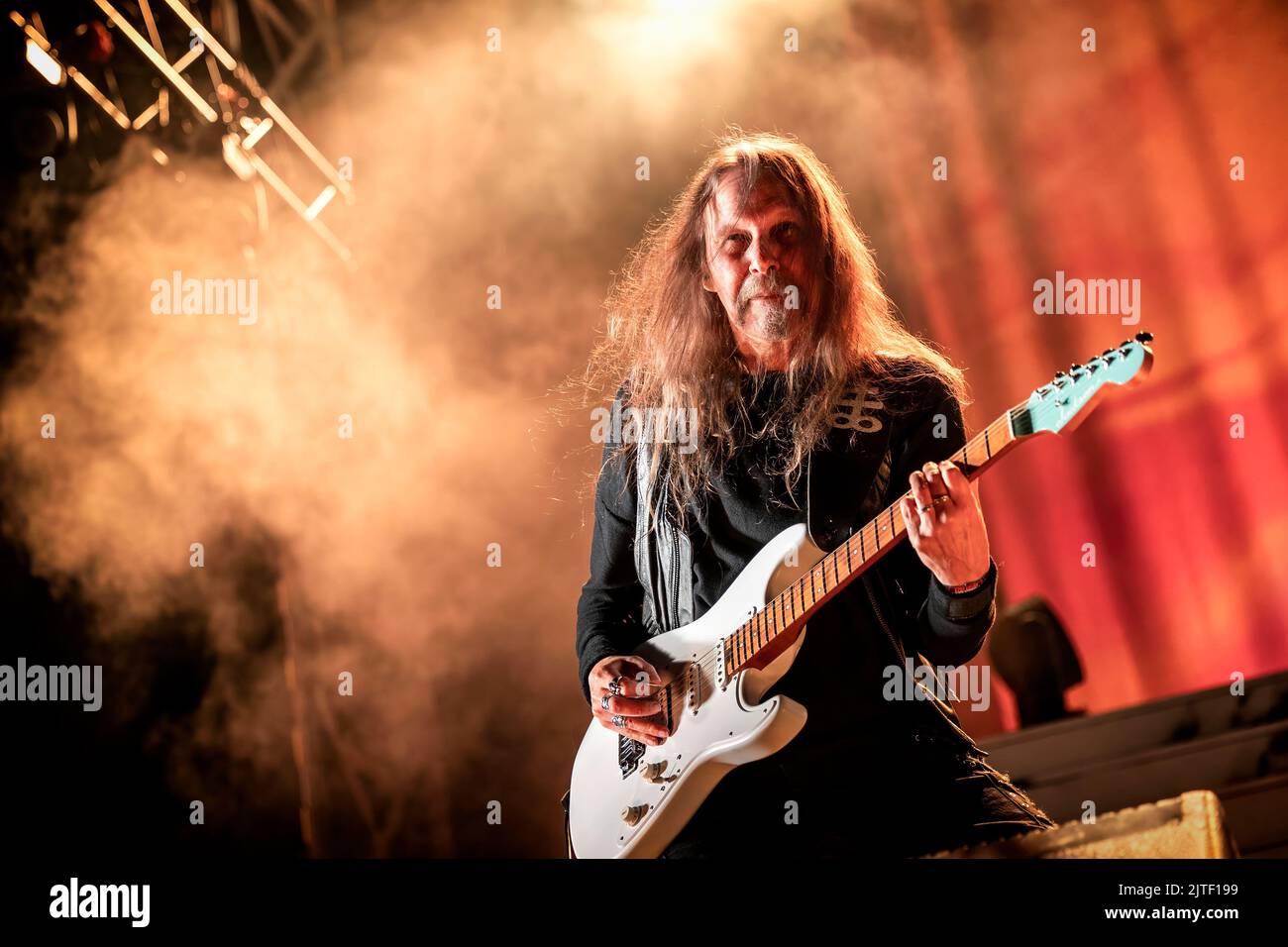 Solvesborg, Sweden. 10th, June 2022.The Danish heavy metal band Mercyful Fate performs a live concert during the Swedish music festival Sweden Rock Festival 2022 in Solvesborg. Here guitarist Mike Wead is seen live on stage. (Photo credit: Gonzales Photo - Terje Dokken). Stock Photo