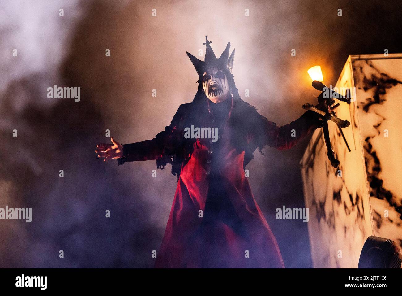 Solvesborg, Sweden. 10th, June 2022.The Danish heavy metal band Mercyful Fate performs a live concert during the Swedish music festival Sweden Rock Festival 2022 in Solvesborg. Here vocalist King Diamond is seen live on stage. (Photo credit: Gonzales Photo - Terje Dokken). Stock Photo