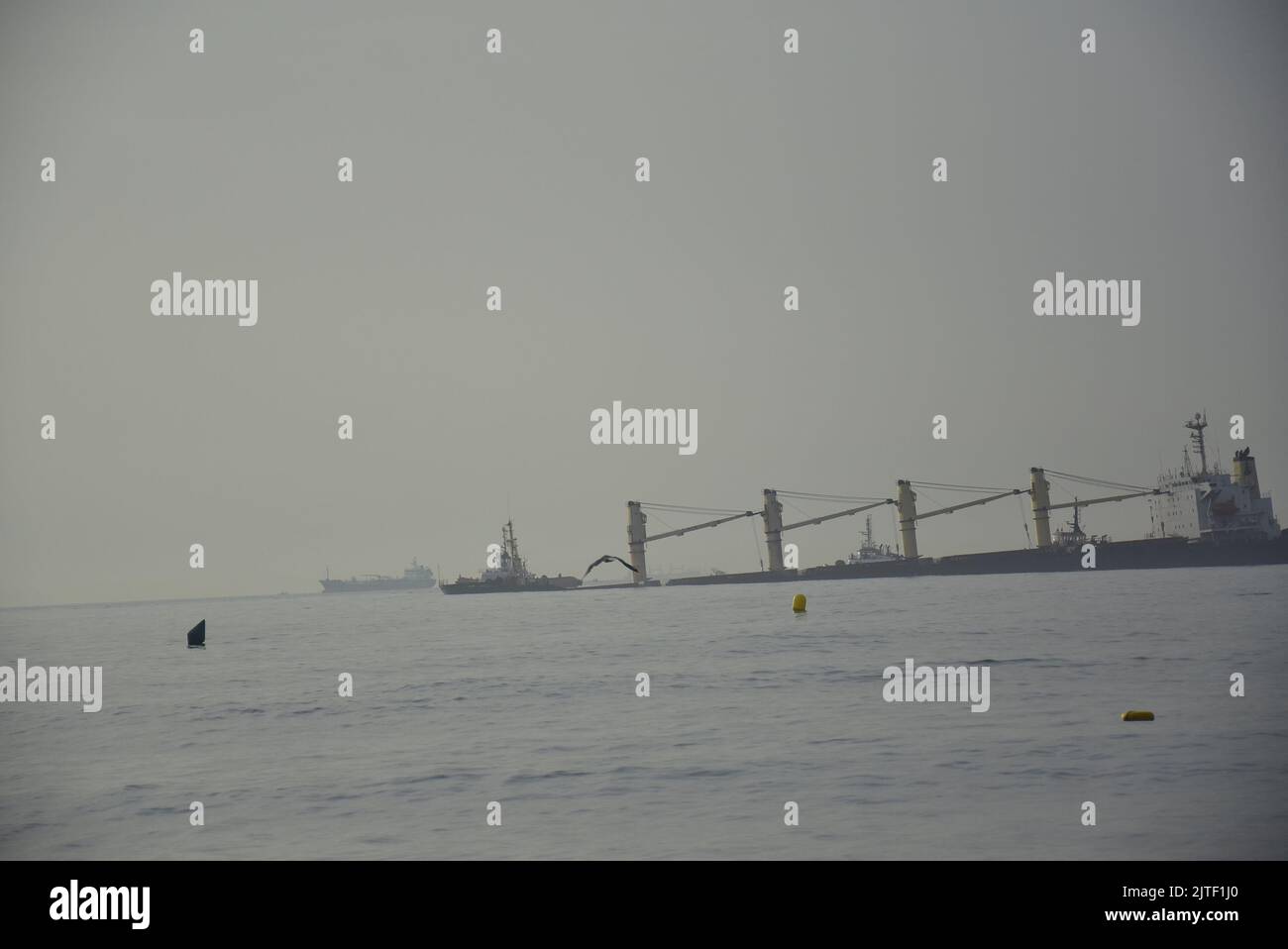 Bulk carrier sinking off eastside coastline, Gibraltar - 30th August 2022 Stock Photo