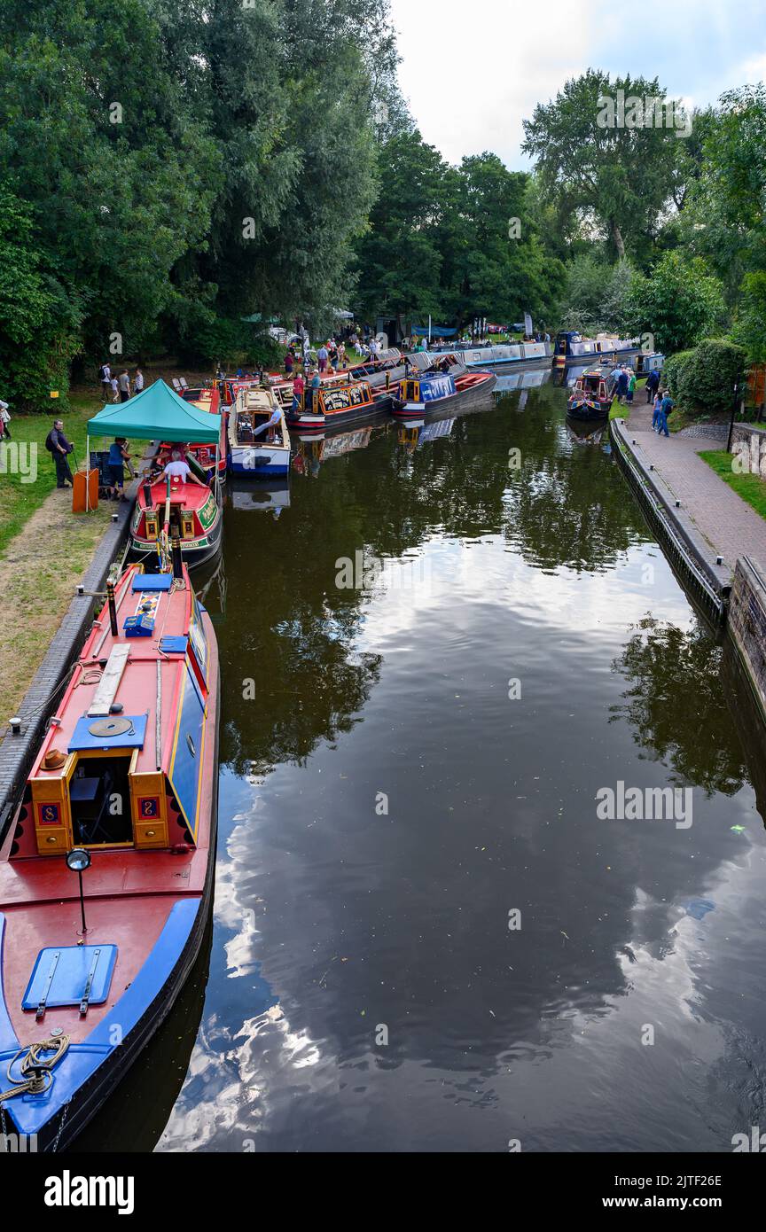 Boats taking part in the 250th anniversary celebrations of the opening of the Staffordshire and Worcestershire Canal at Bratch Locks Stock Photo