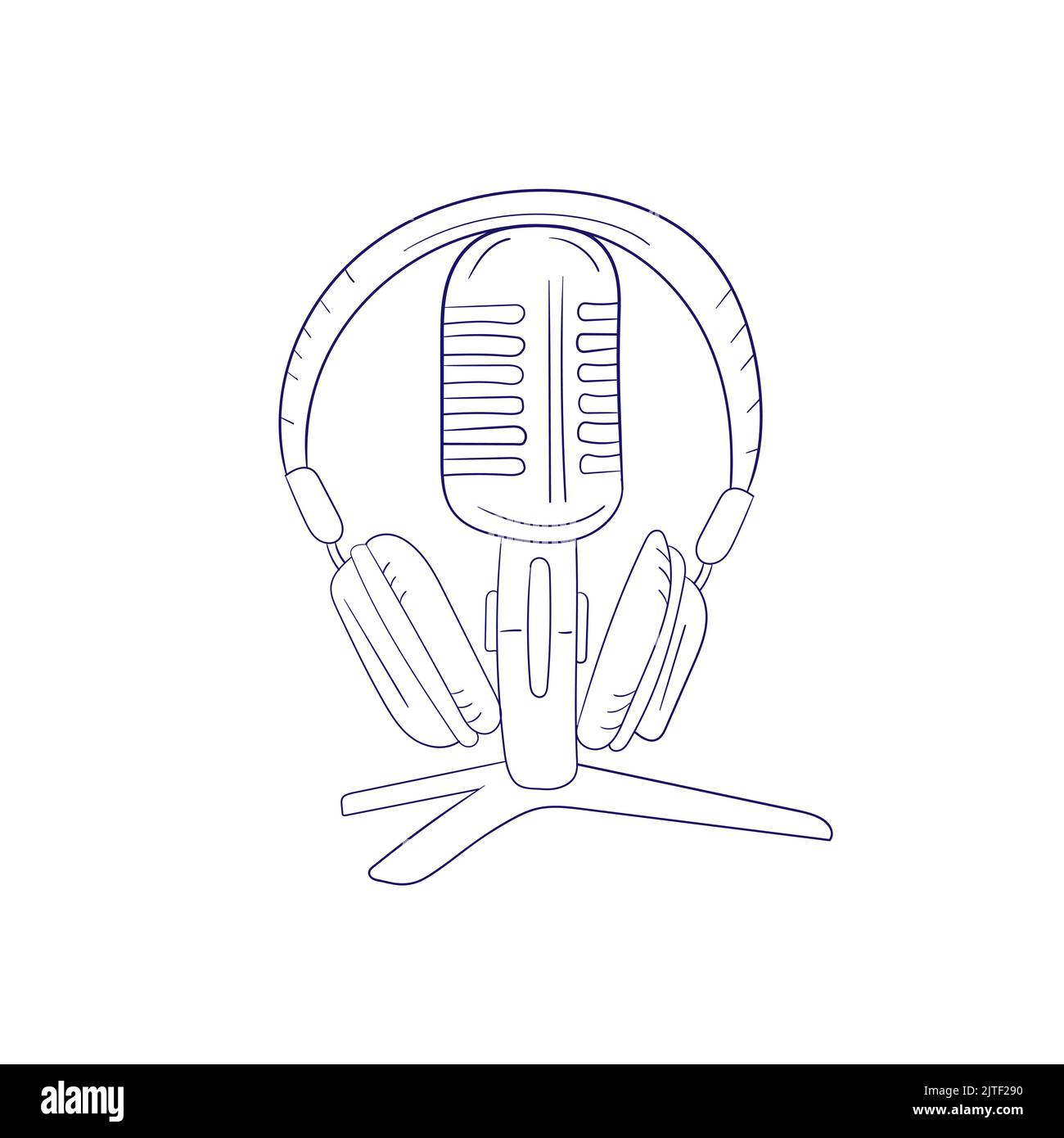 Microphone and headphones, podcast concept, vector illustration on