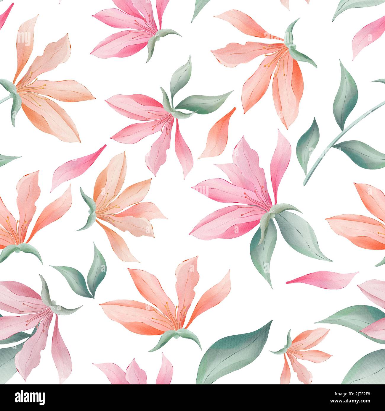 Magnolia flowers and leaves seamless pattern Stock Photo