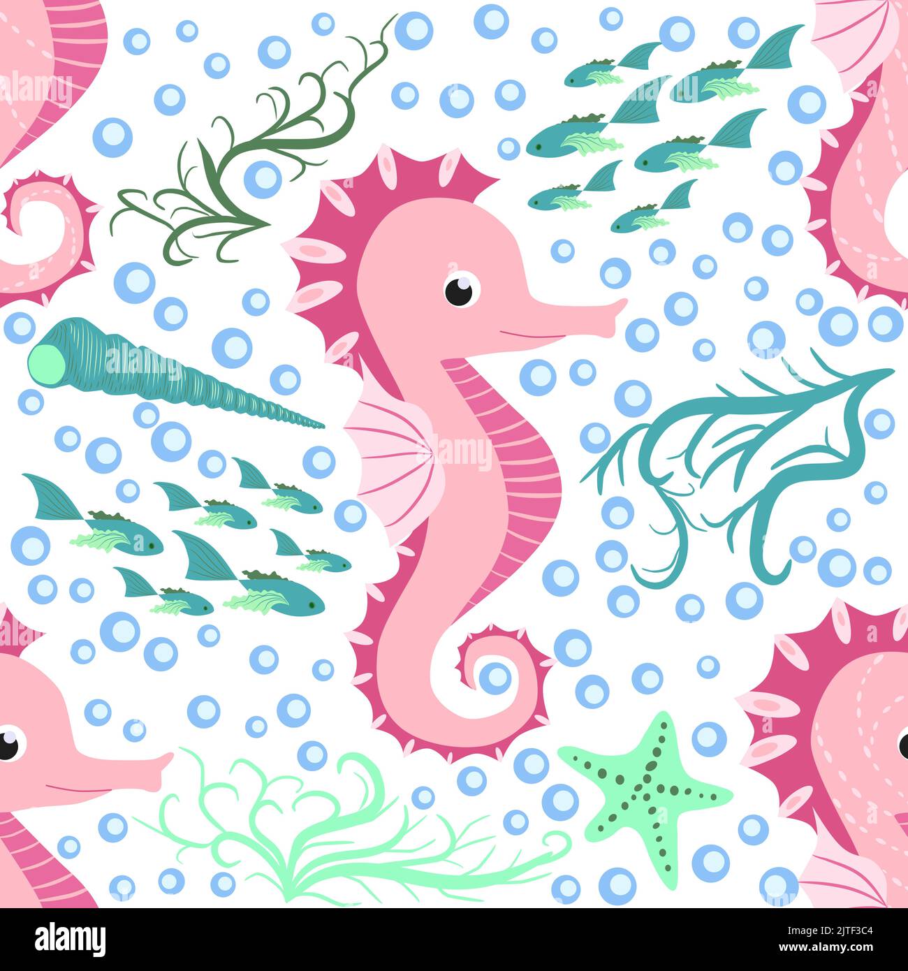 Seahorse and starfish seamless pattern. Sea life summer background ...