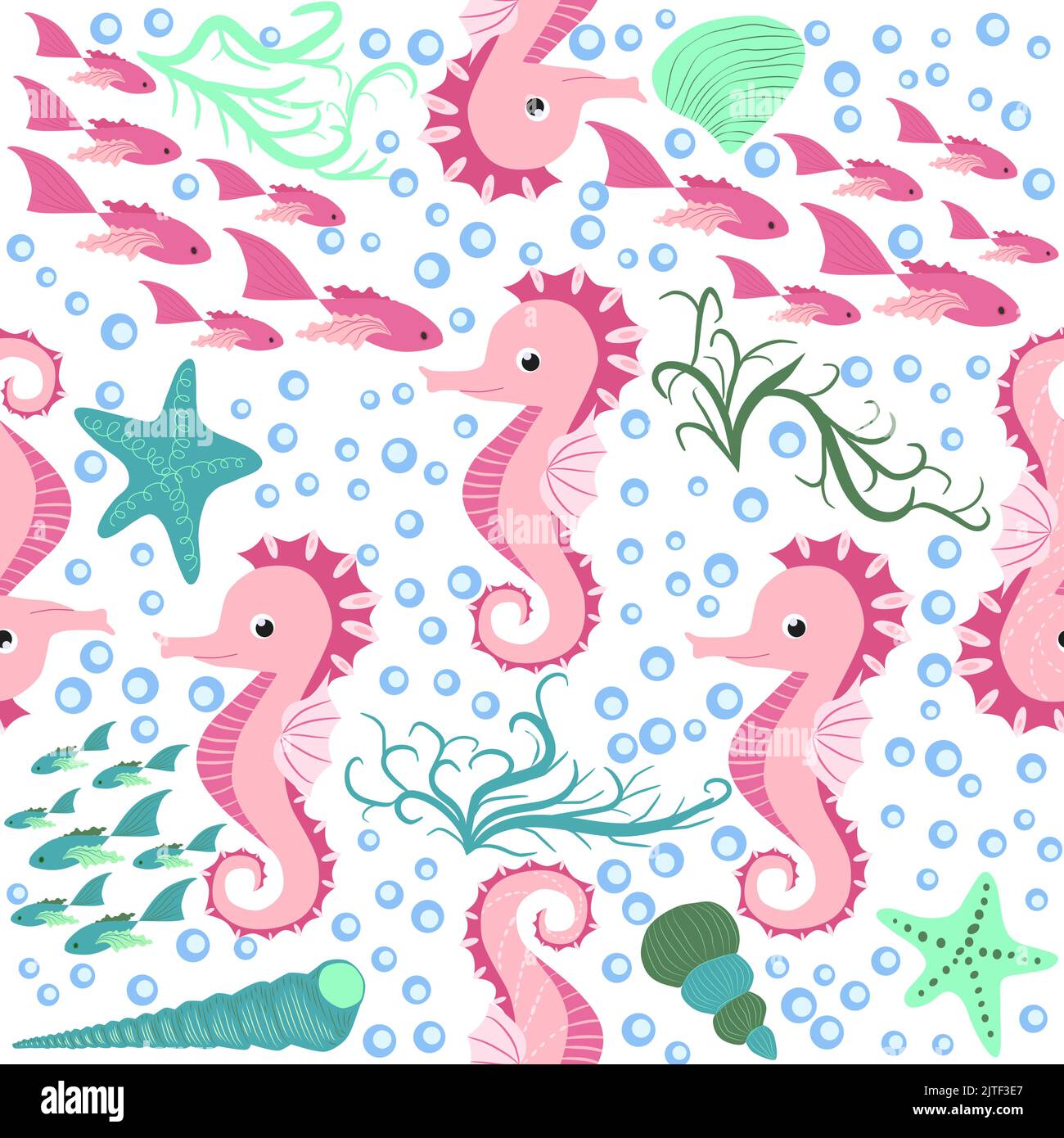 Seahorse and starfish seamless pattern. Sea life summer background ...