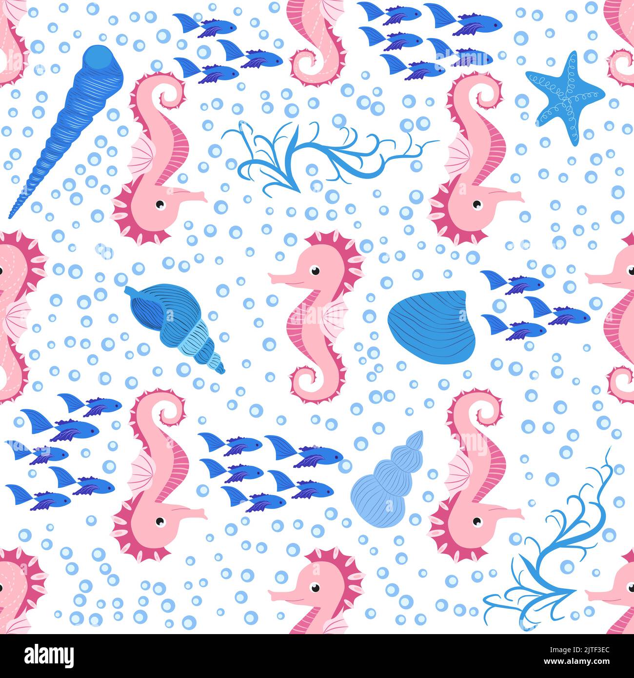 Seahorse and starfish seamless pattern. Sea life summer background ...