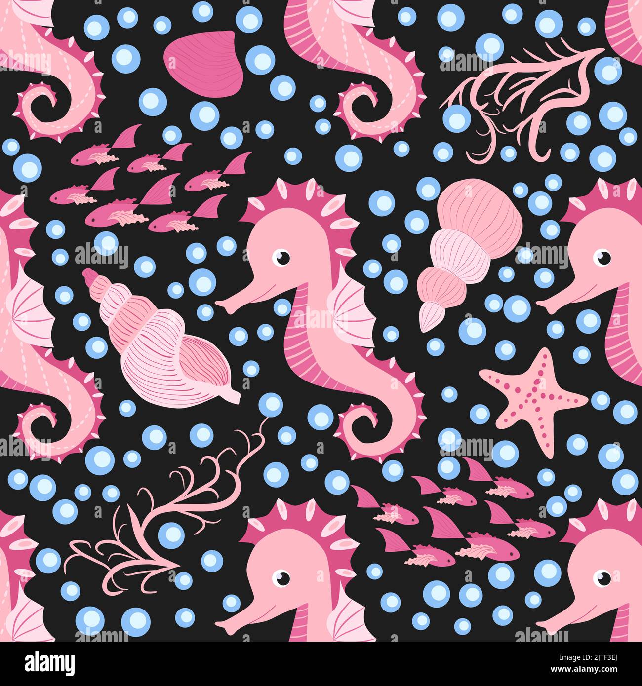 Seahorse and starfish seamless pattern. Sea life summer background ...