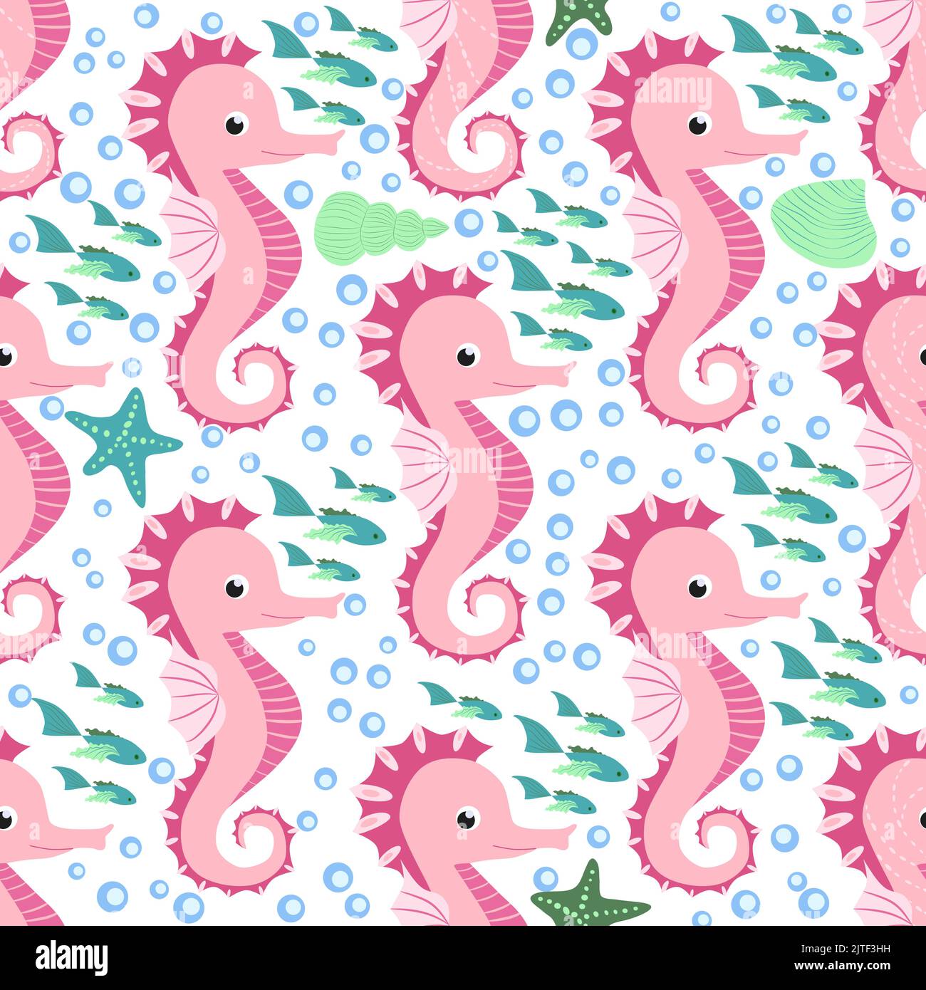 Seahorse and starfish seamless pattern. Sea life summer background ...