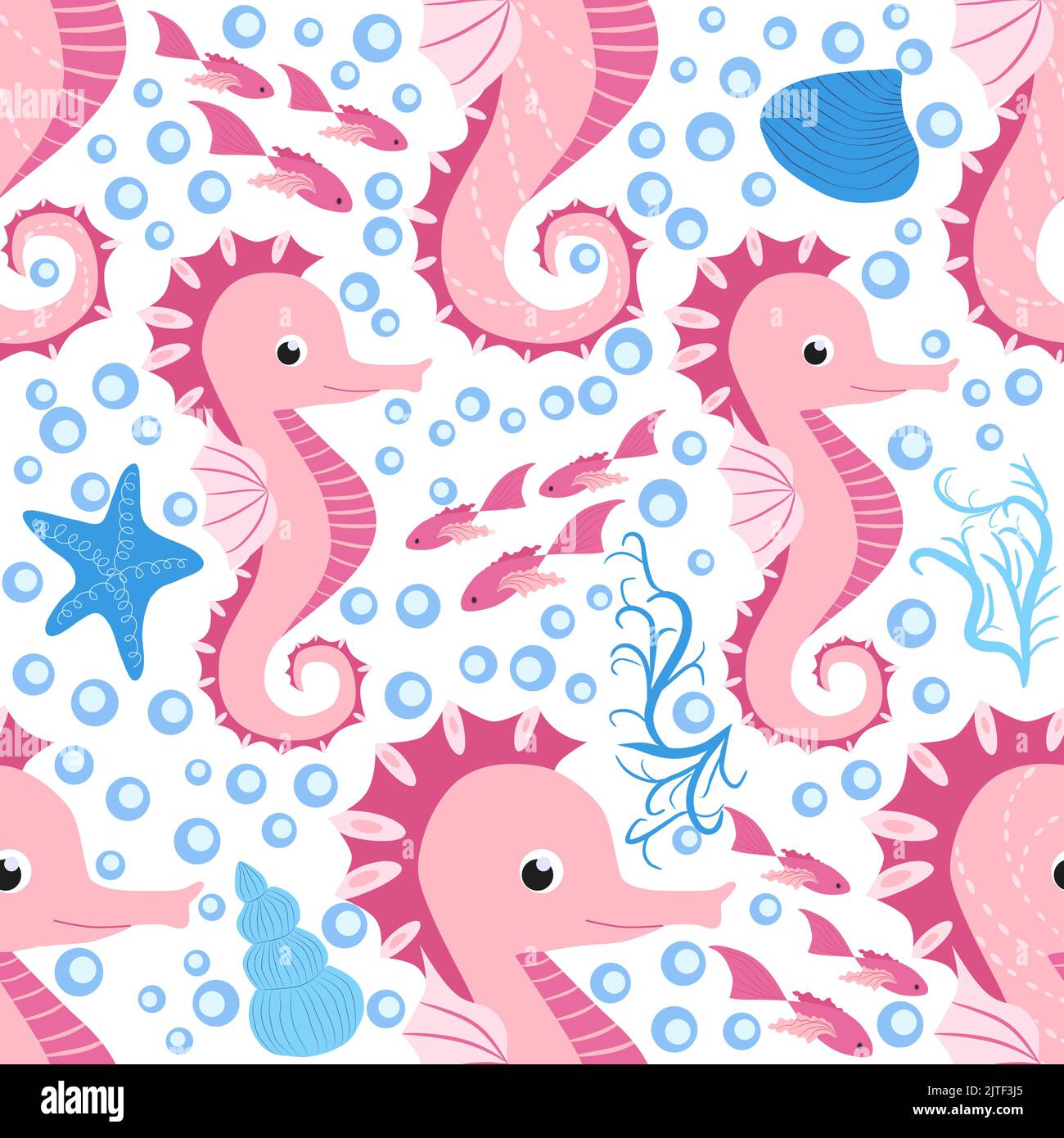 Seahorse and starfish seamless pattern. Sea life summer background ...
