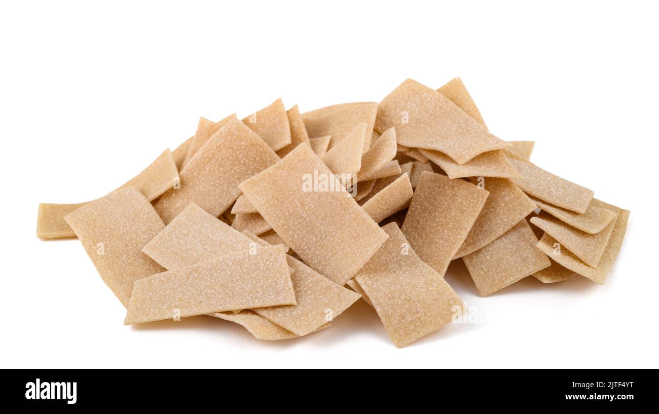 Maltagliati pasta pile isolated on white background Stock Photo