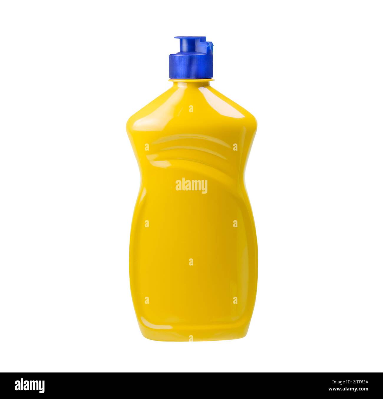 Yellow plastic bottle with household cleaning product isolated on a