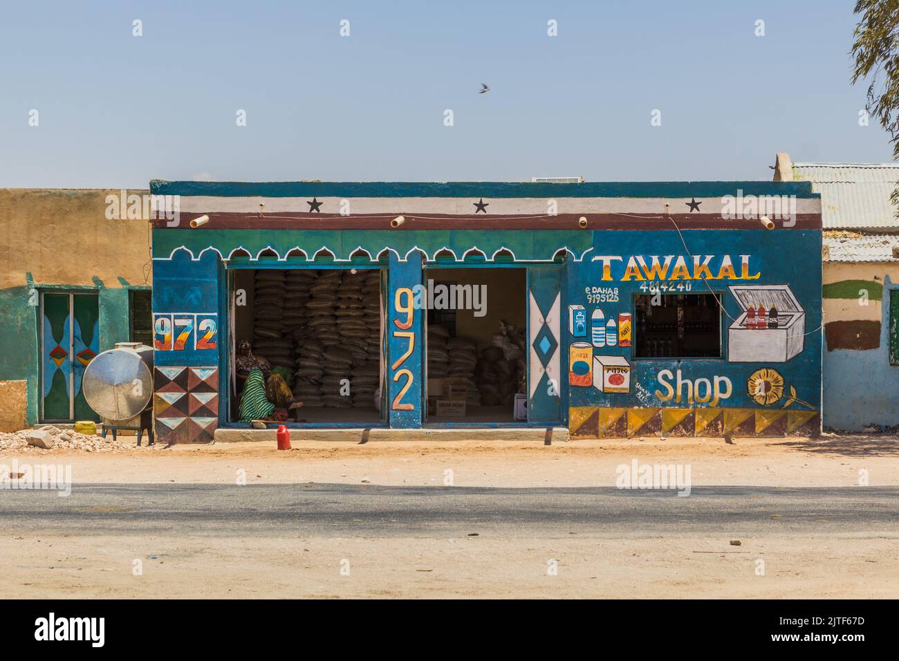 HARGEISA, SOMALILAND - APRIL 12, 2019: Colorfuly painted shop in Hargeisa, capital of Somaliland Stock Photo