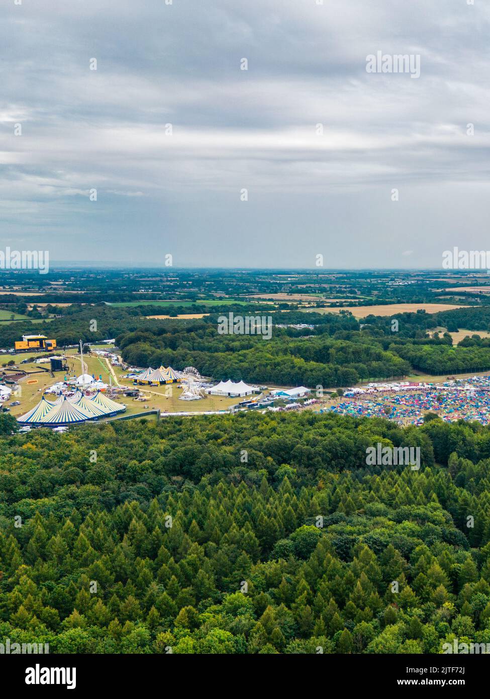 Aerial view over Leeds Festival in Bramham Park Stock Photo
