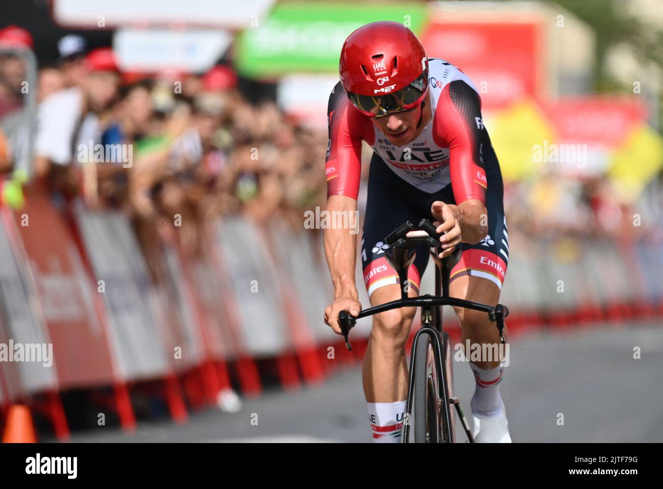 Portuguese Joao Goncalves Almeida of UAE Team Emirates crosses the