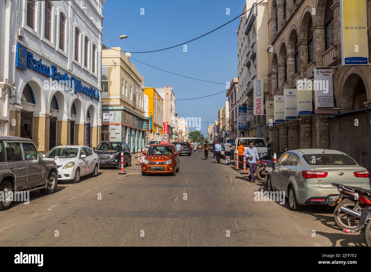 DJIBOUTI, DJIBOUTI - APRIL 17, 2019: Street in the European quarter in Djibouti, capital of Djibouti. Stock Photo