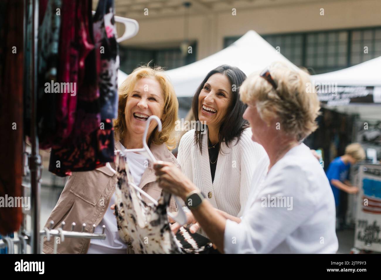 Women shopping at street market Stock Photo