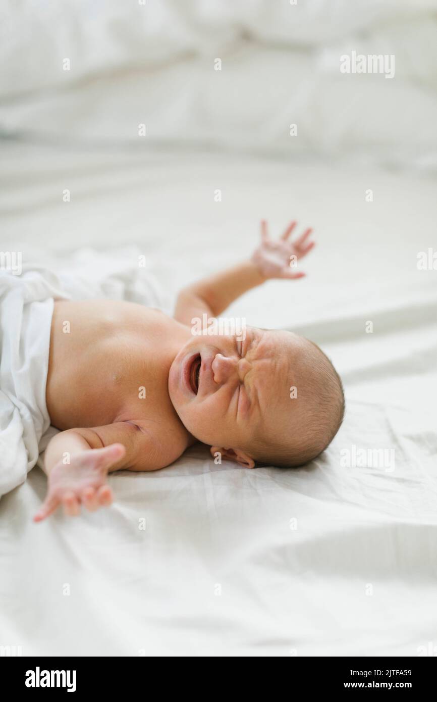 Newborn boy (0-1 months) crying Stock Photo