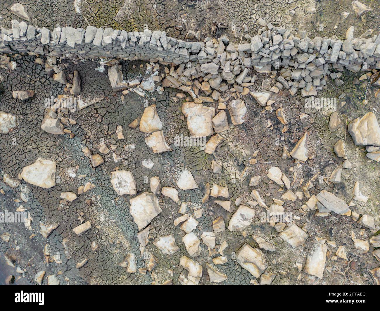 Rocks, rubble and ruins of abandoned village Stock Photo