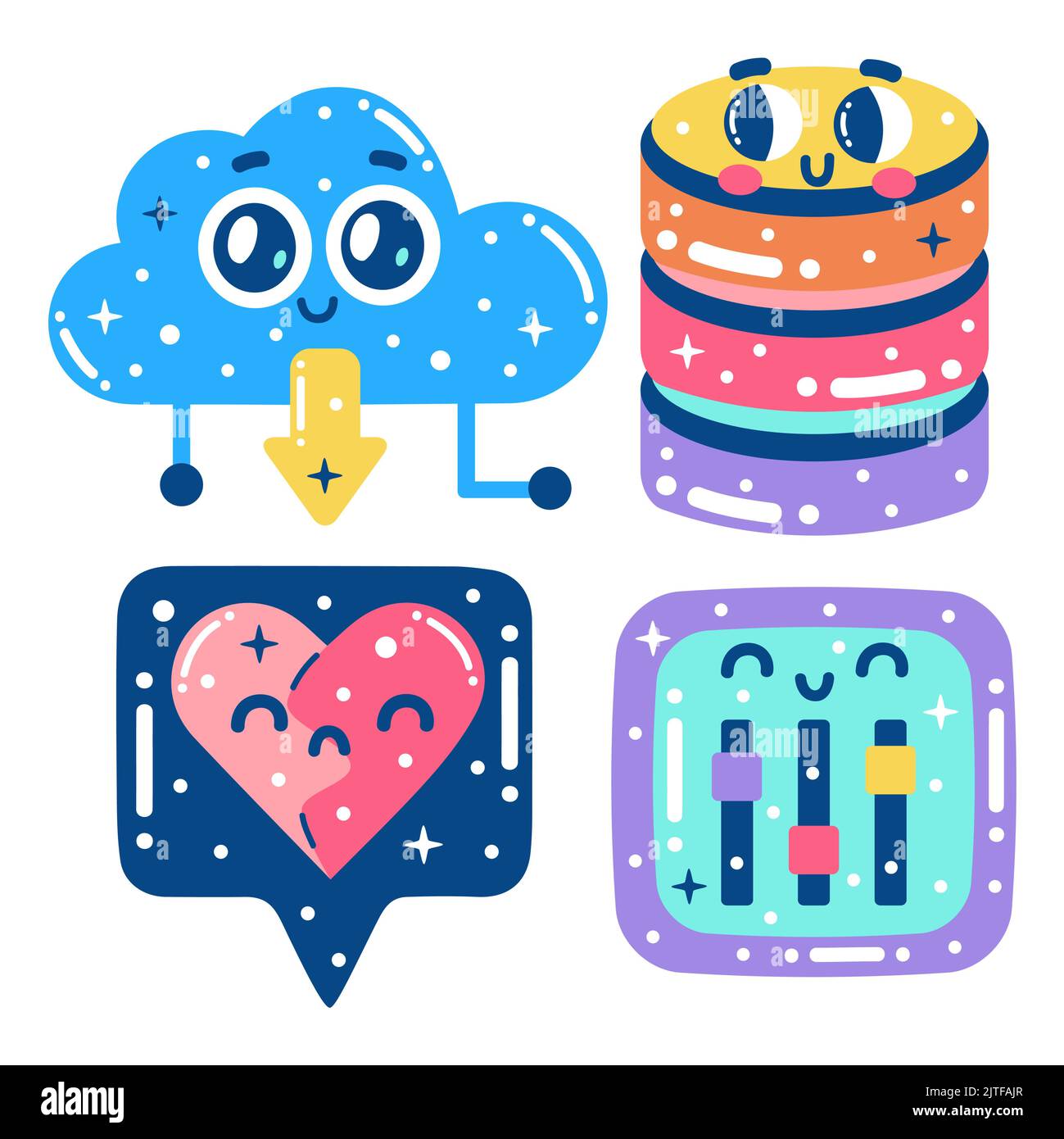 Glitzy essentials stickers set Vector illustration Stock Vector