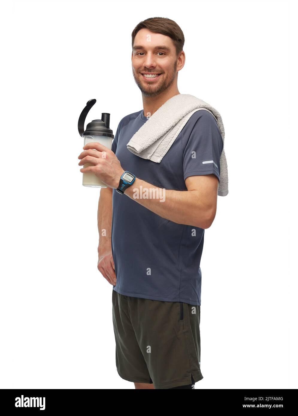 Man in towel drinking water hi-res stock photography and images - Alamy