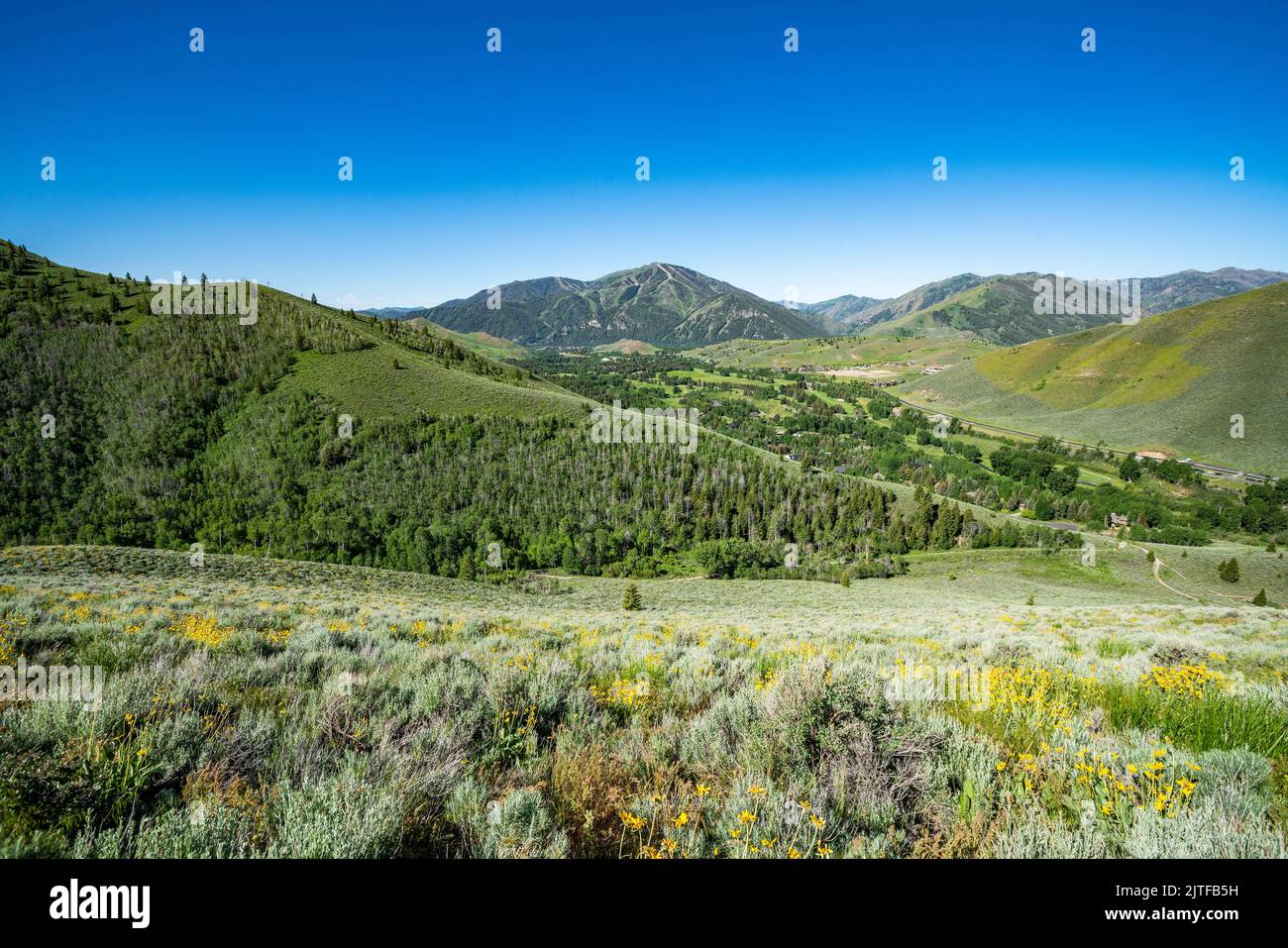 United States, Idaho, Bald Mountain seen from Proctor Loop Trail in Sun