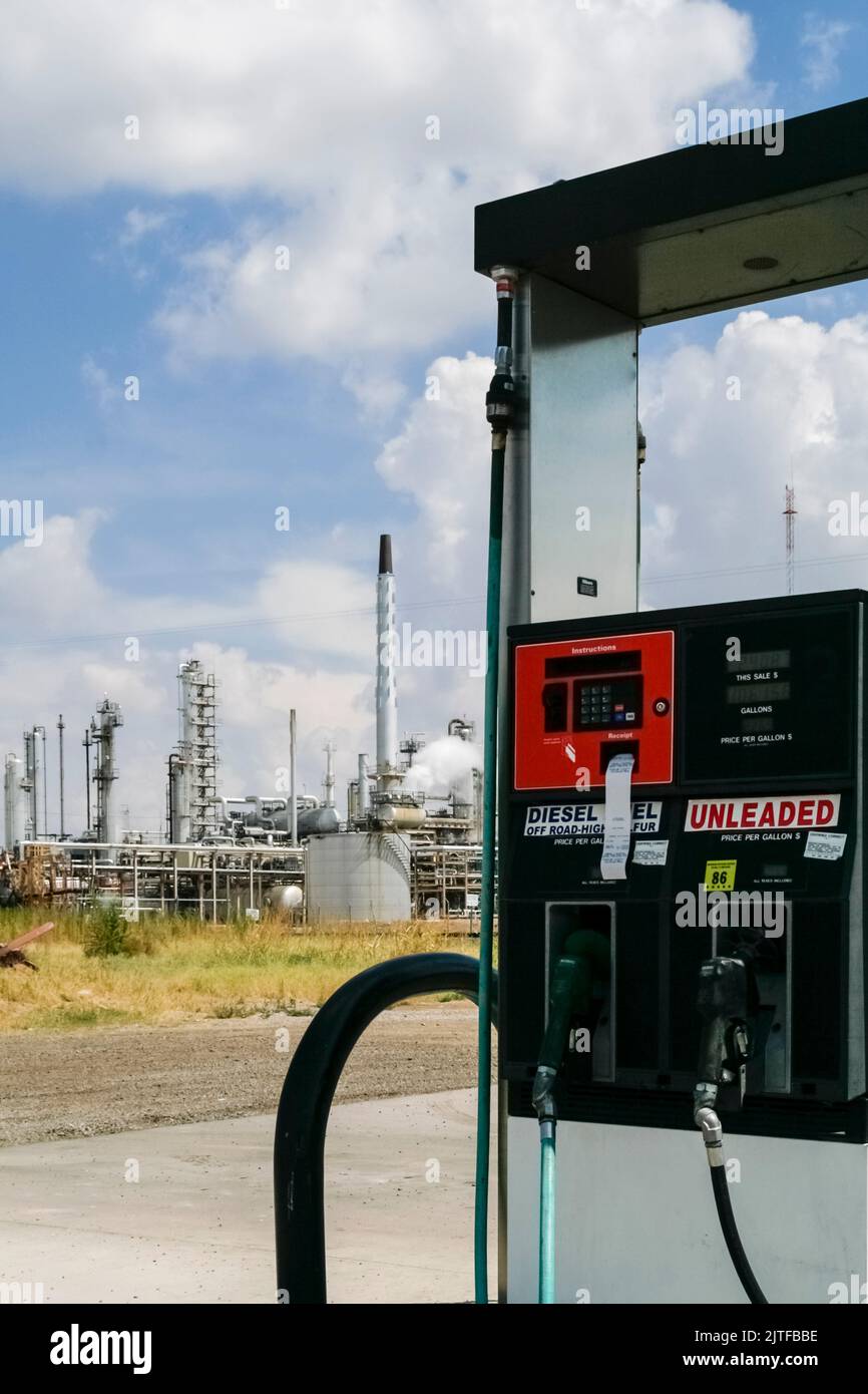 Artesia, New Mexico, United States. Gas pump and gas refinery Stock