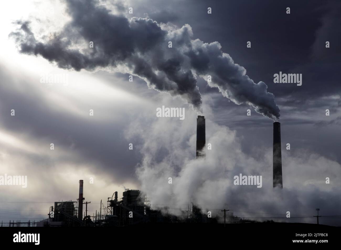 United States, Arizona, Holbrook, Smoke from coal processing plant ...