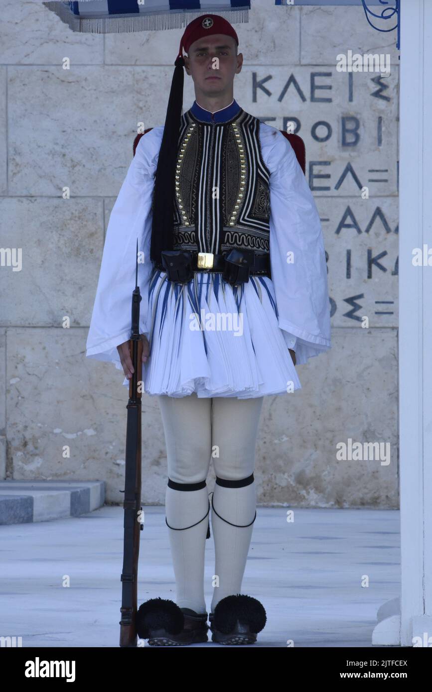 Portrait of an Evzone the Greek Presidential Guard part of the