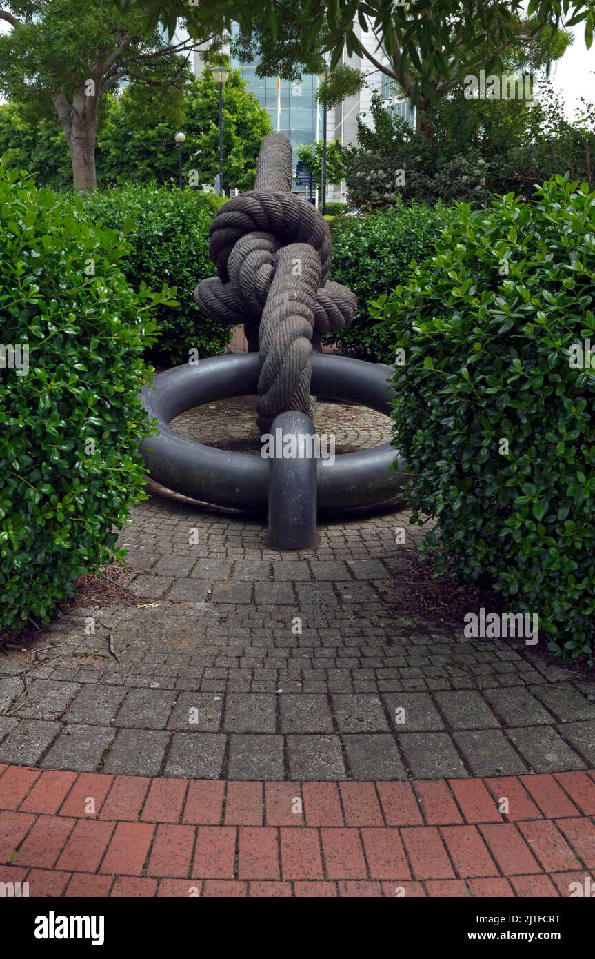 Knotted rope sculpture outside St David's Hotel. Large sculpture. Cardiff Bay 2022 Stock Photo